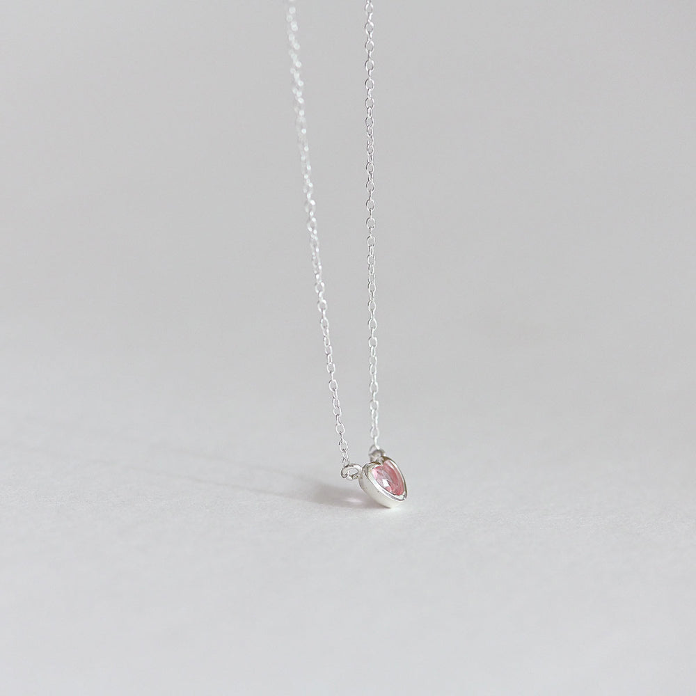 925 silver pink heart necklace_KWAJE557