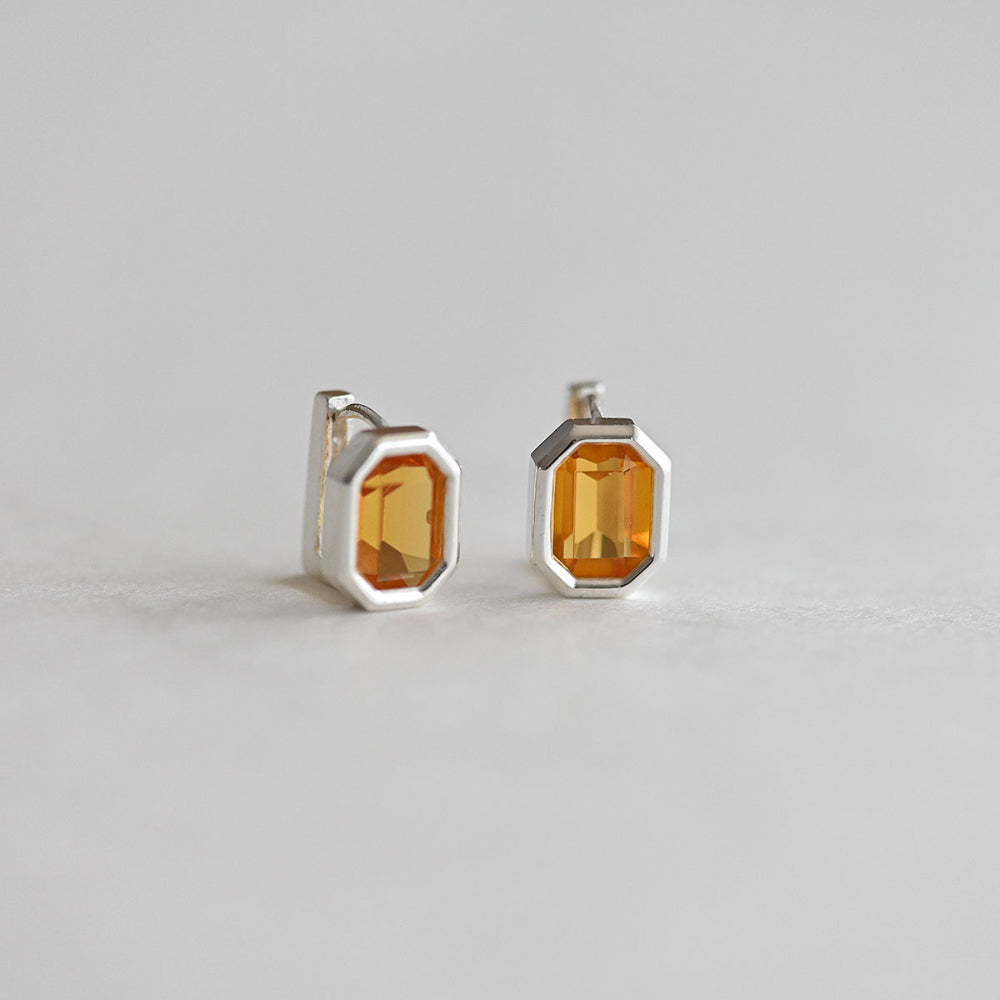 925 Silver Square Bezel-Topaz One Touch Earrings_KWAJE364