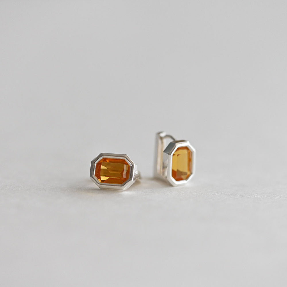 925 Silver Square Bezel-Topaz One Touch Earrings_KWAJE364