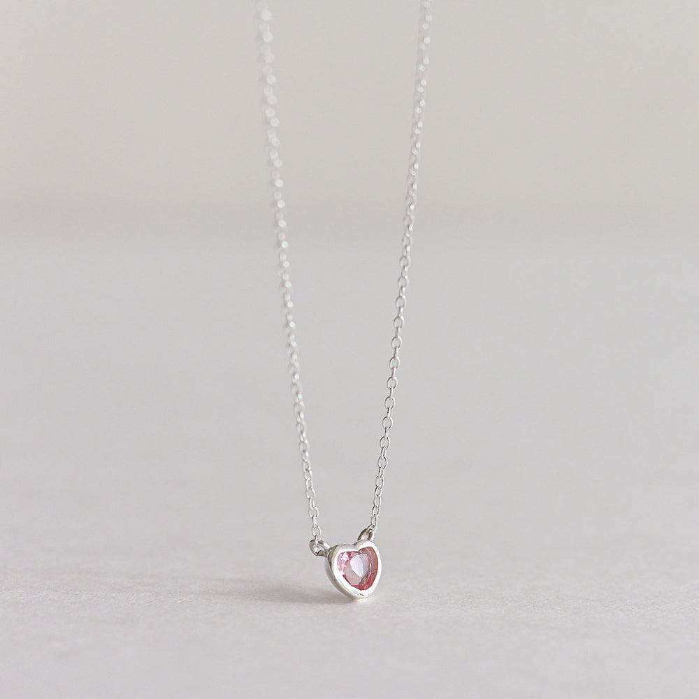 925 silver pink heart necklace_KWAJE557