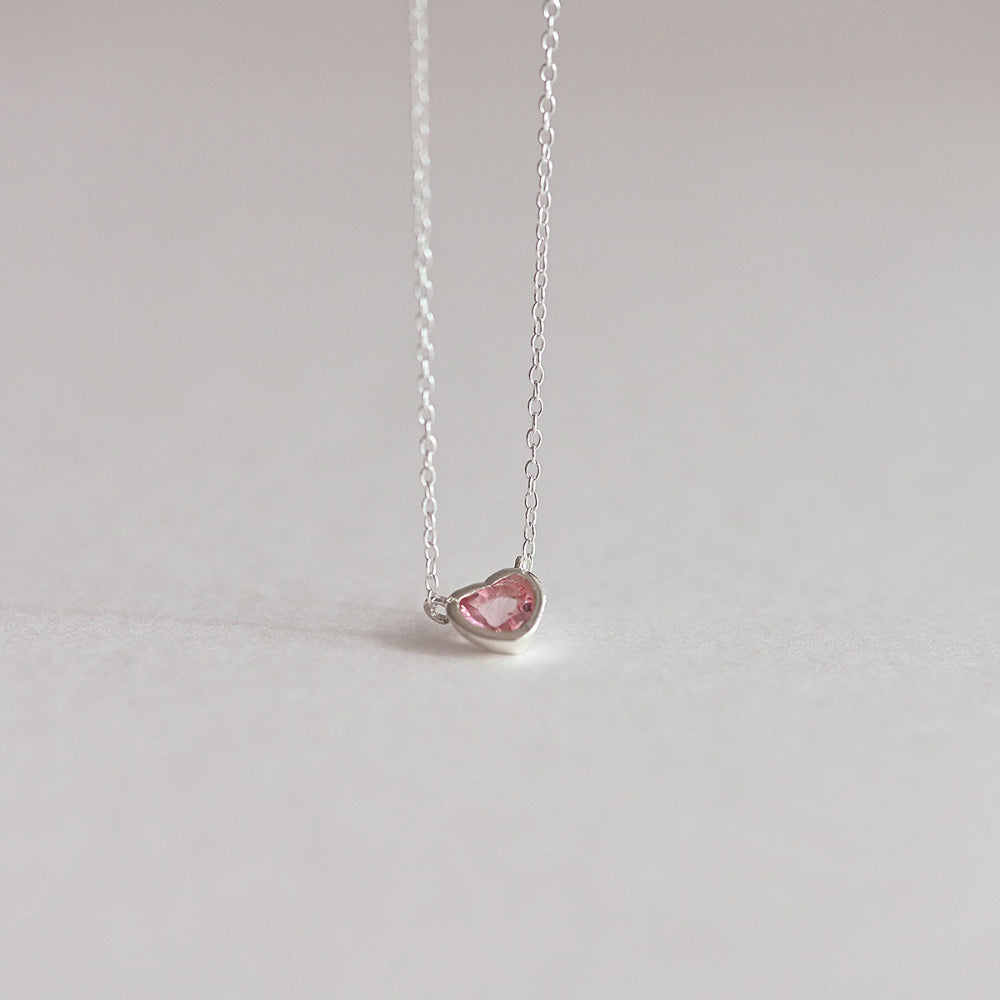 925 silver pink heart necklace_KWAJE557