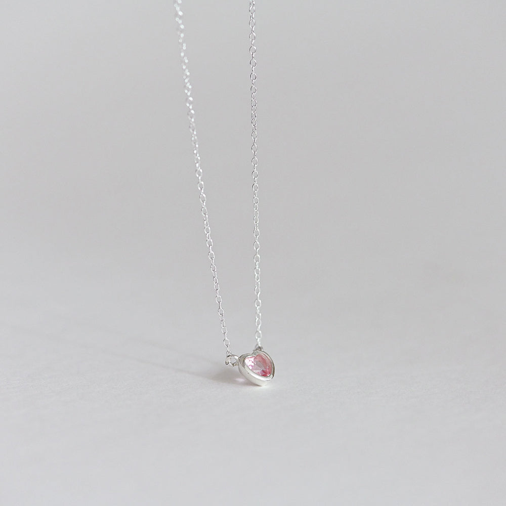 925 silver pink heart necklace_KWAJE557