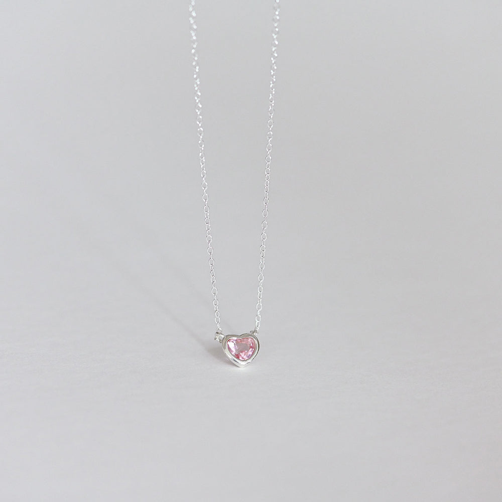 925 silver pink heart necklace_KWAJE557