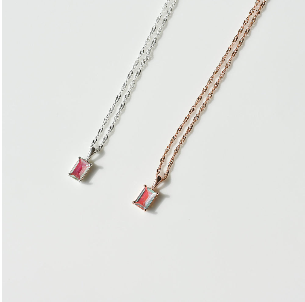 925 Silver AB Color Square Necklace_KWAJE188