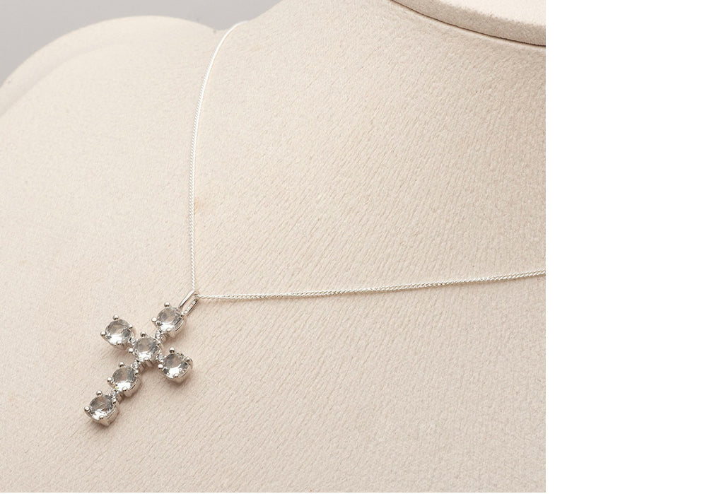 925 Silver Crystal Cubic Cross Necklace_KWAJE219