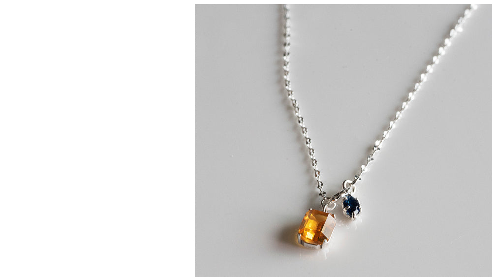 925 Silver Topaz Square Navy Marquise Necklace_KWAJE570