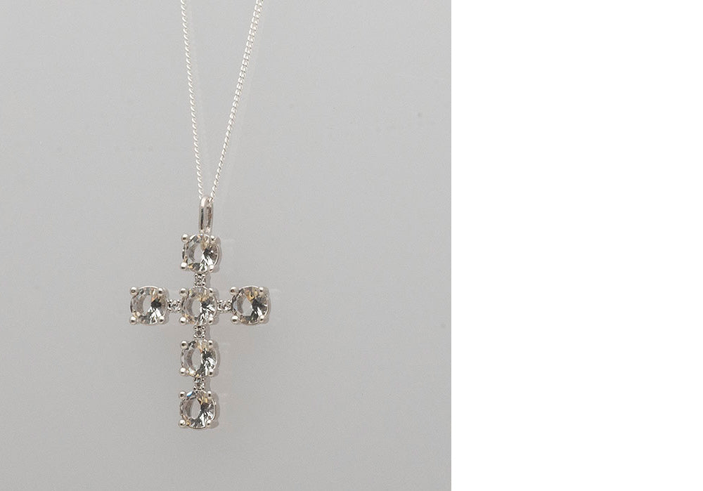 925 Silver Crystal Cubic Cross Necklace_KWAJE219