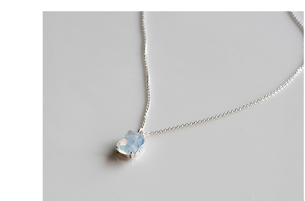 925 Silver White Square Necklace_KWAJE627