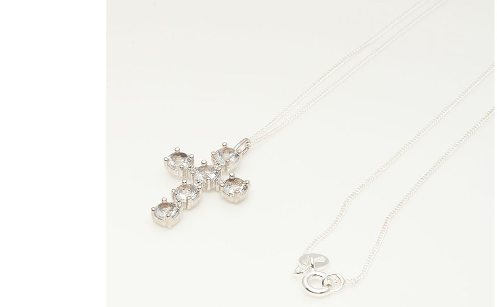 925 Silver Crystal Cubic Cross Necklace_KWAJE219