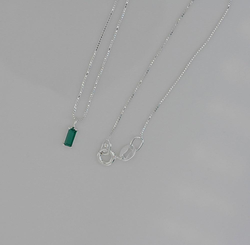 925 silver green baguette necklace_KWAJE417