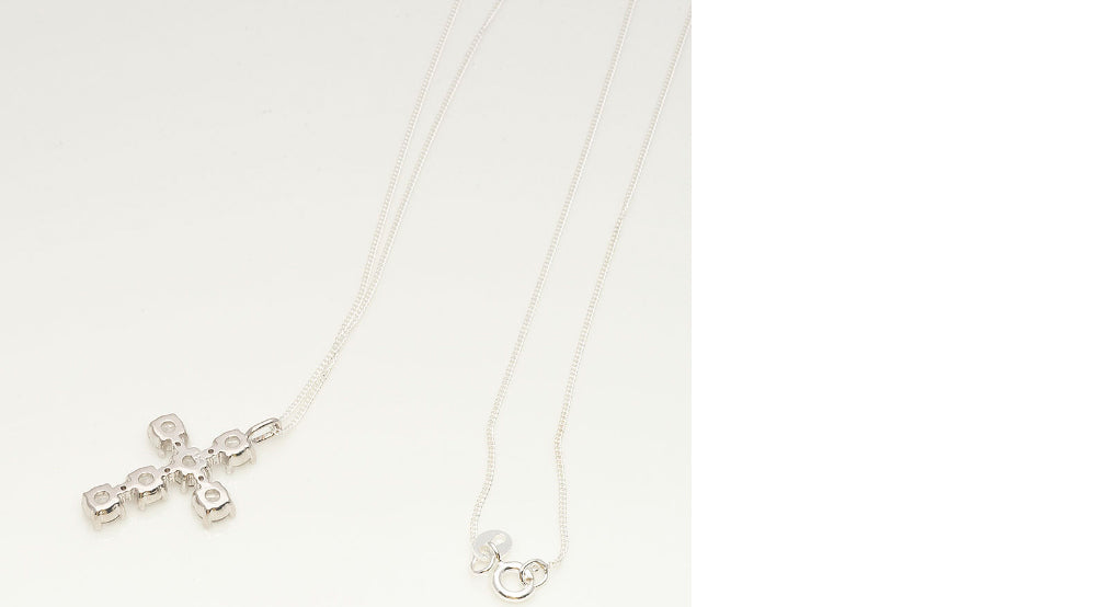 925 Silver Crystal Cubic Cross Necklace_KWAJE219