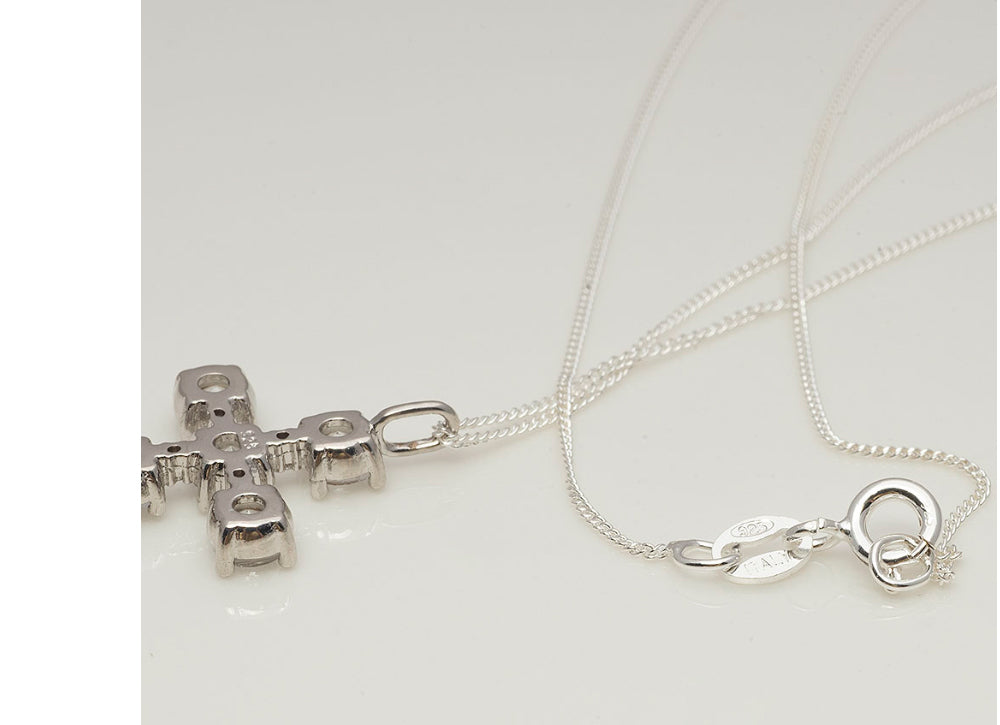 925 Silver Crystal Cubic Cross Necklace_KWAJE219