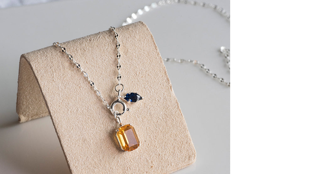 925 Silver Topaz Square Navy Marquise Necklace_KWAJE570