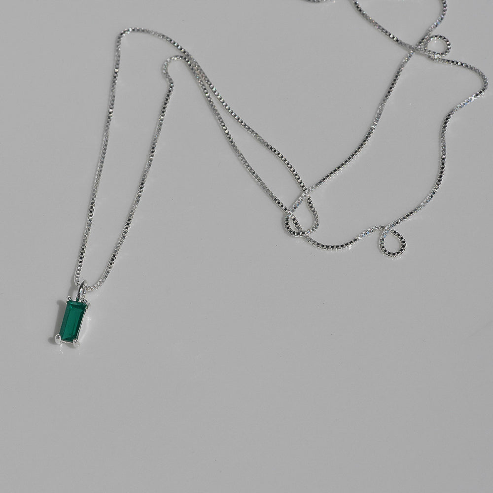 925 silver green baguette necklace_KWAJE417