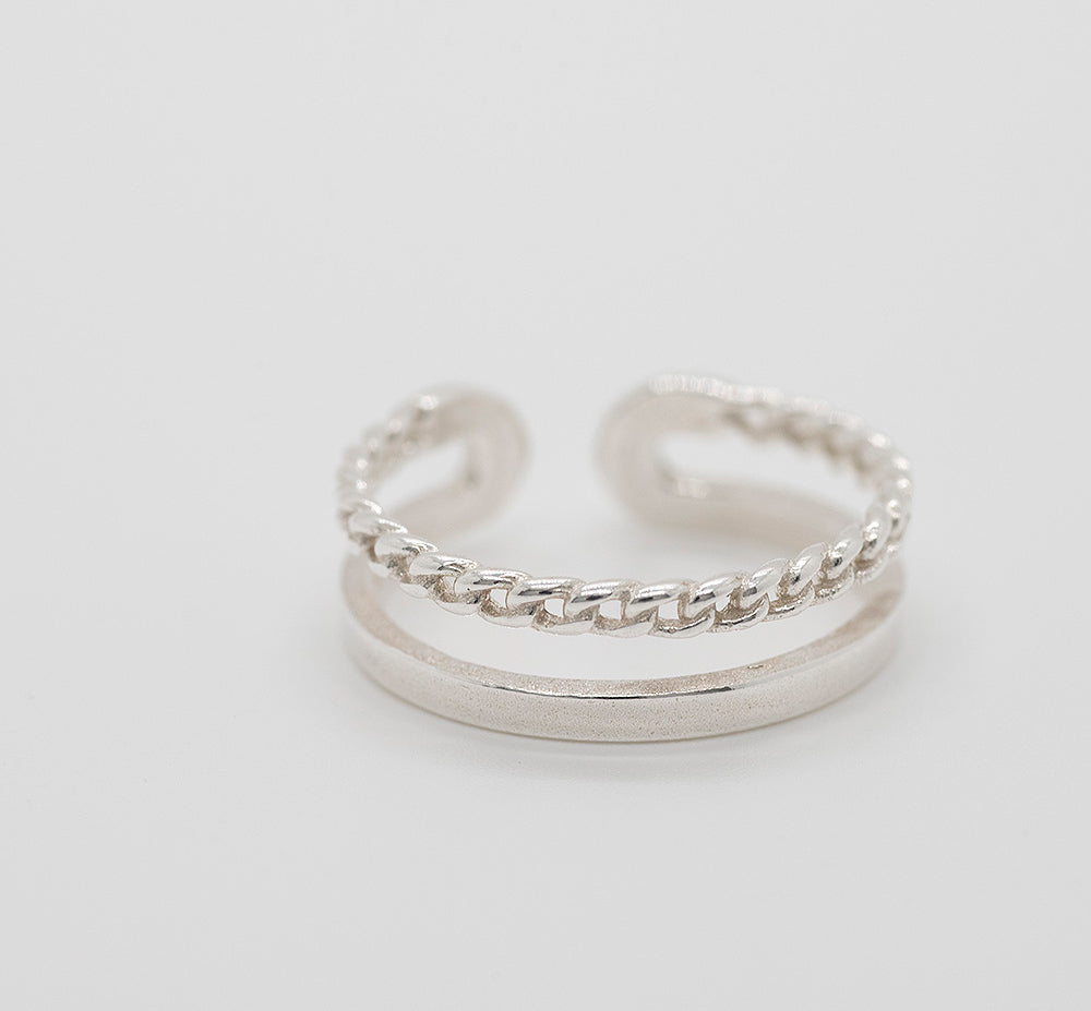 925 silver flat chain two-line open ring_KWAJE023