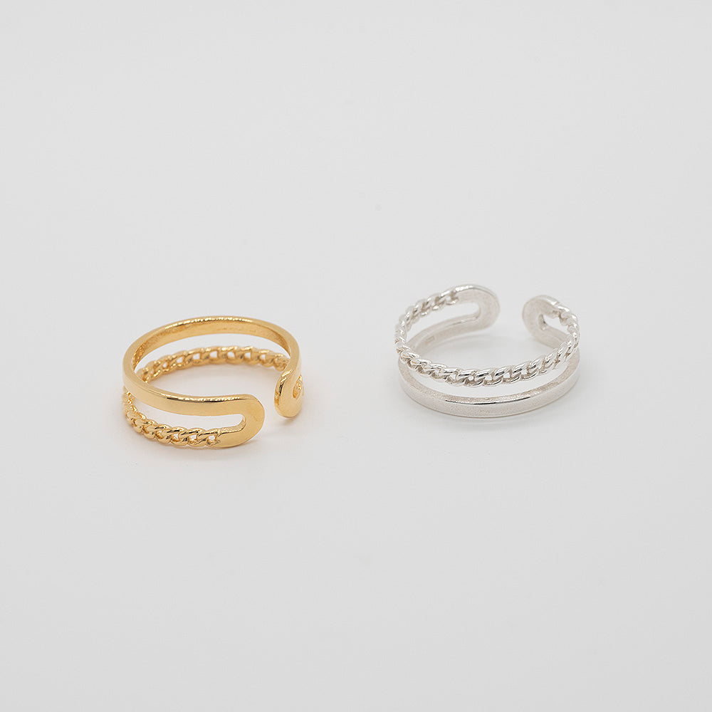 925 silver flat chain two-line open ring_KWAJE023