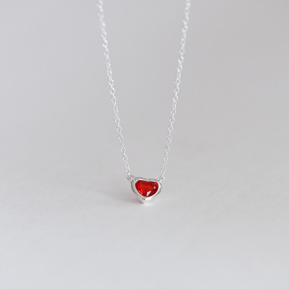 925 Silver Red Heart Necklace_KWAJE579