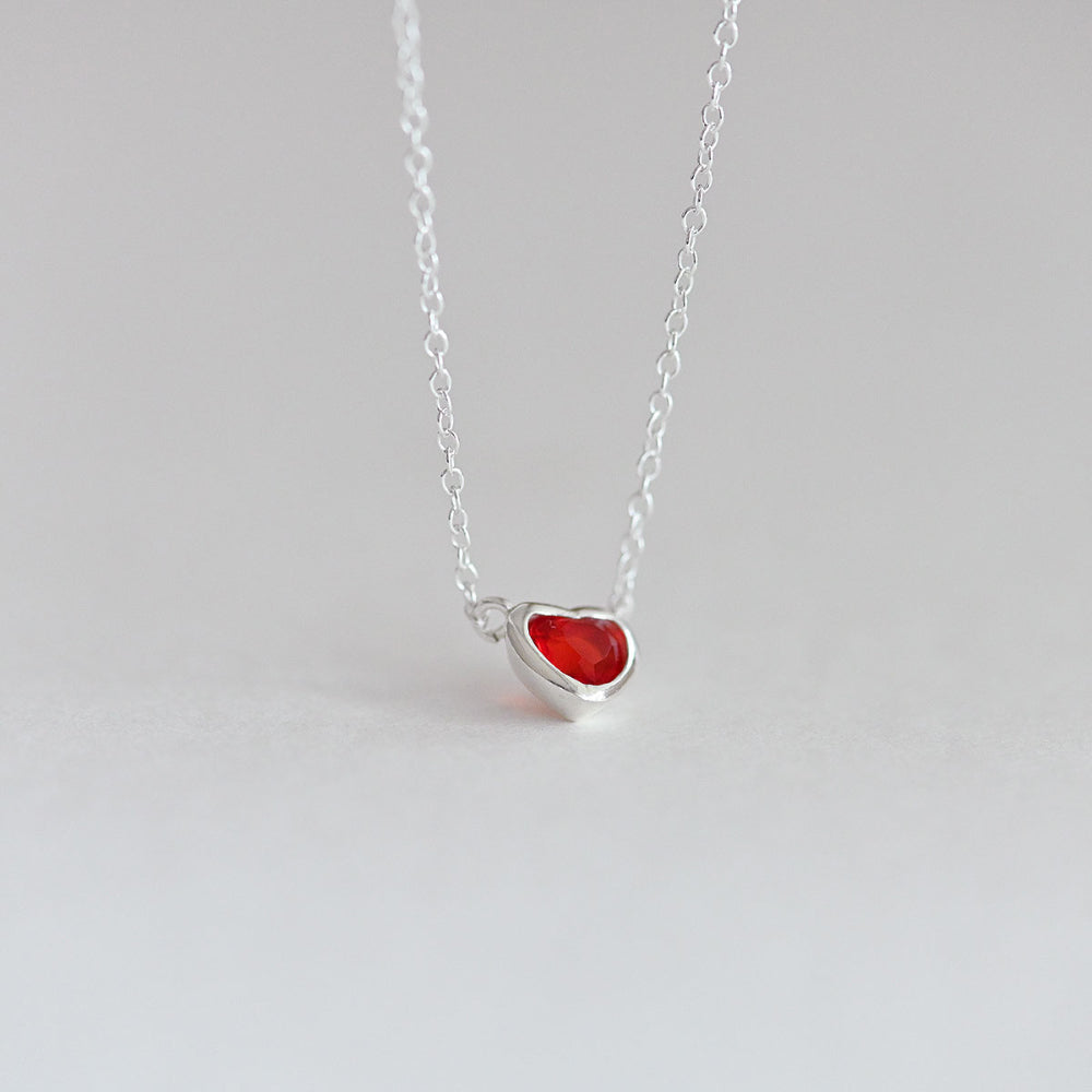 925 Silver Red Heart Necklace_KWAJE579