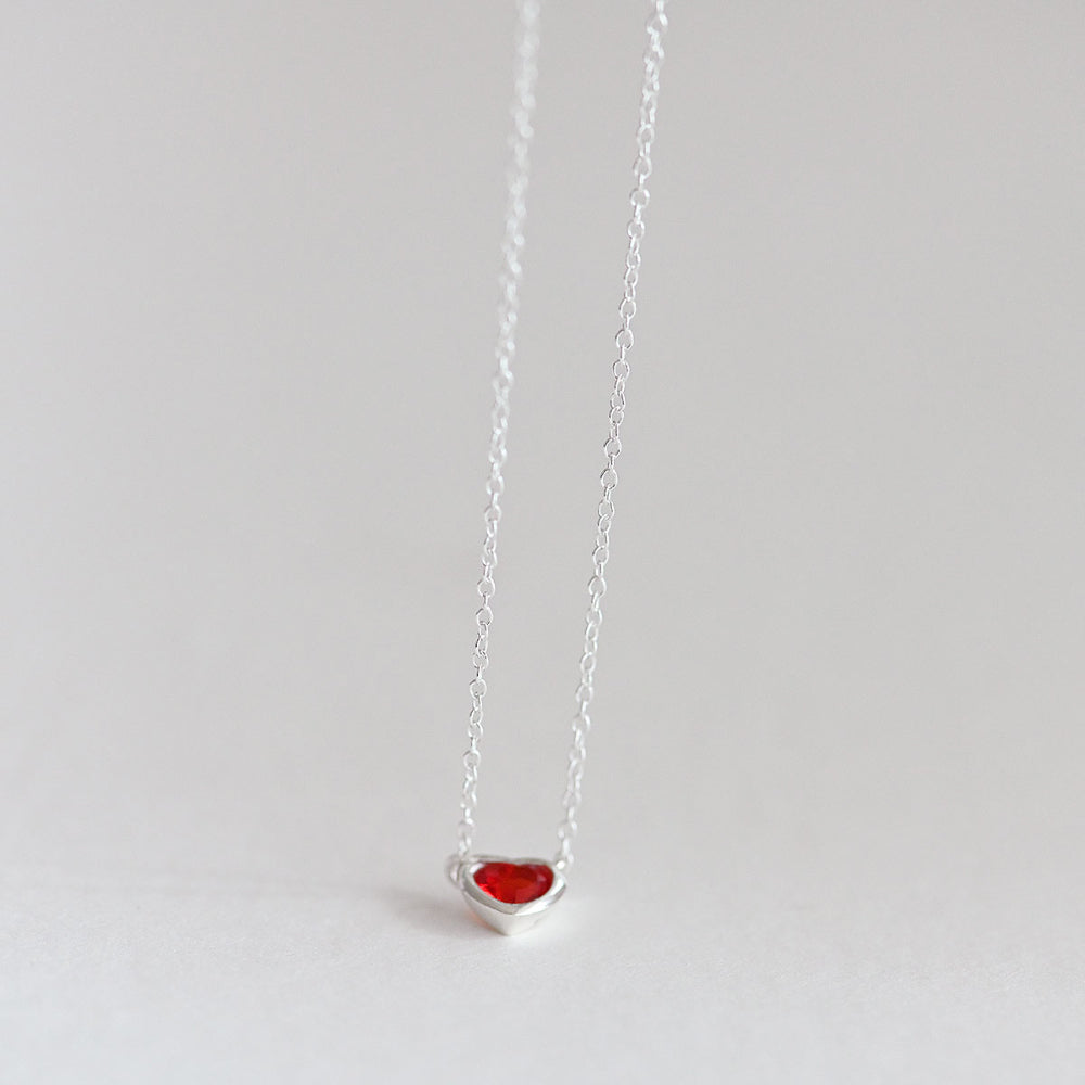 925 Silver Red Heart Necklace_KWAJE579