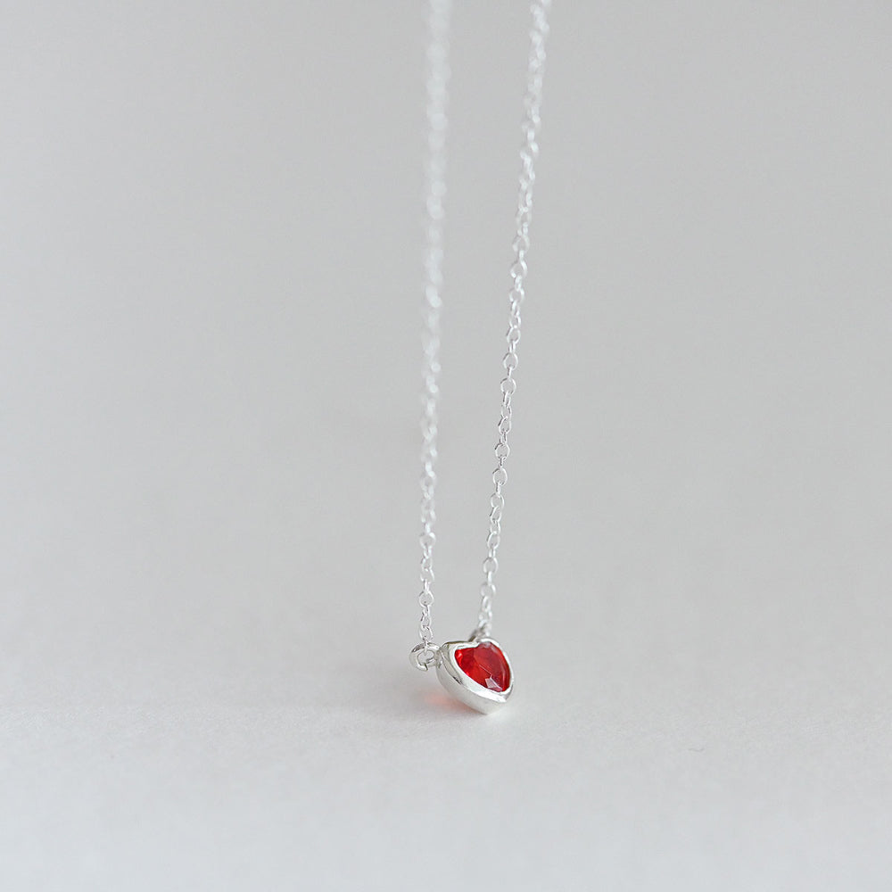 925 Silver Red Heart Necklace_KWAJE579