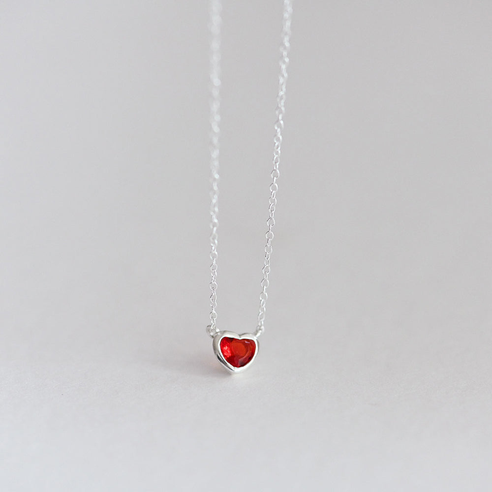 925 Silver Red Heart Necklace_KWAJE579