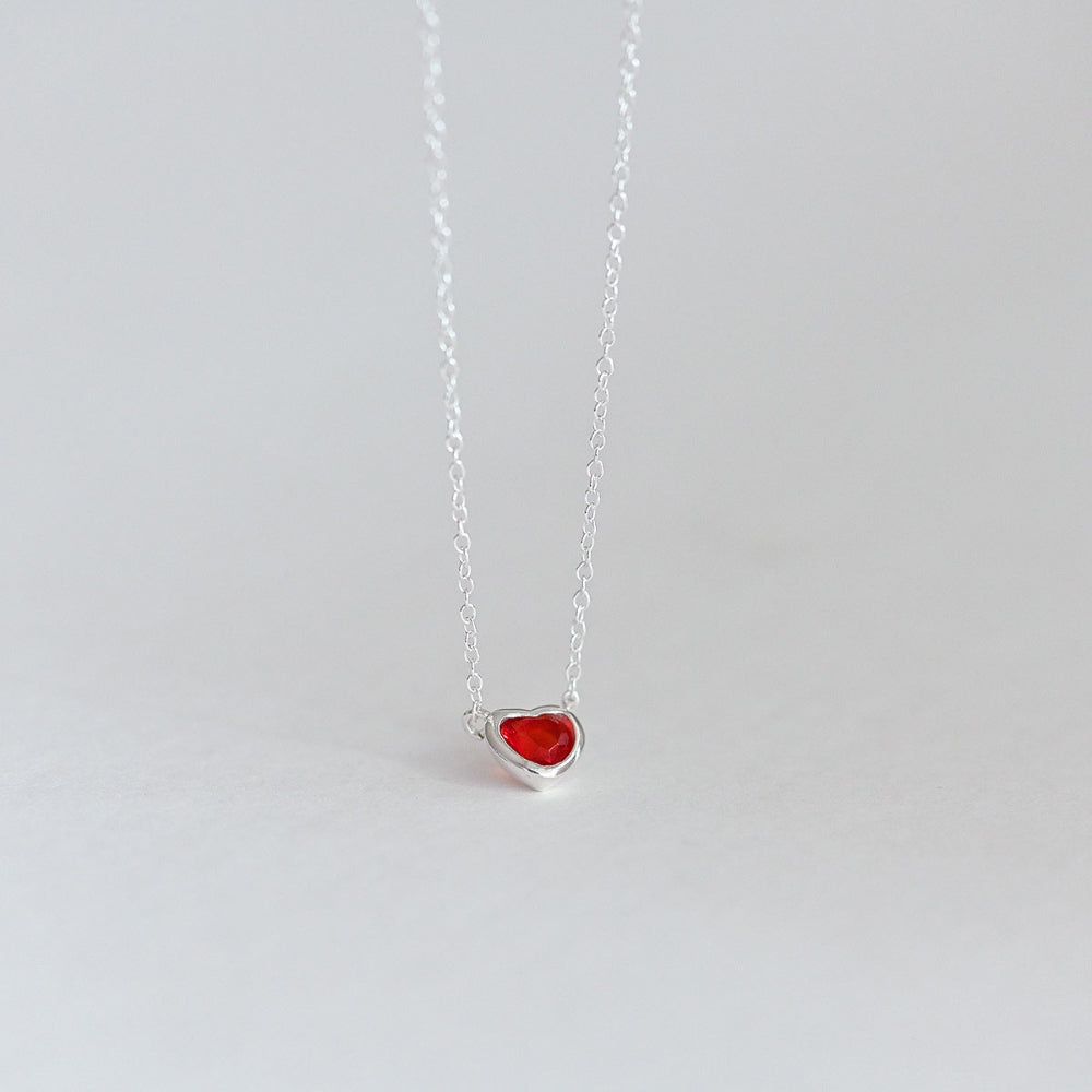 925 Silver Red Heart Necklace_KWAJE579