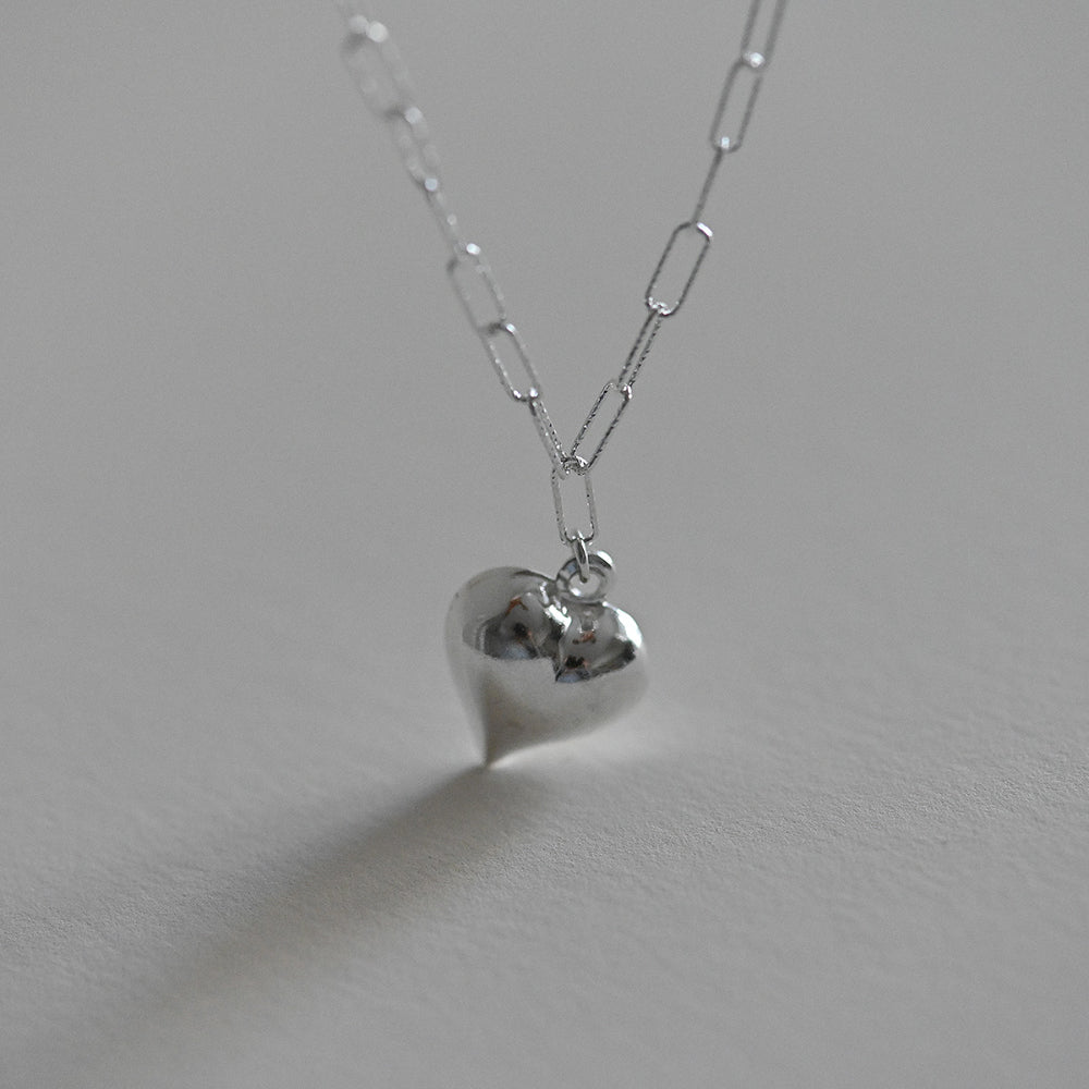 925 Silver Heart 5 Square Cut Chain Necklace_KWAJE425