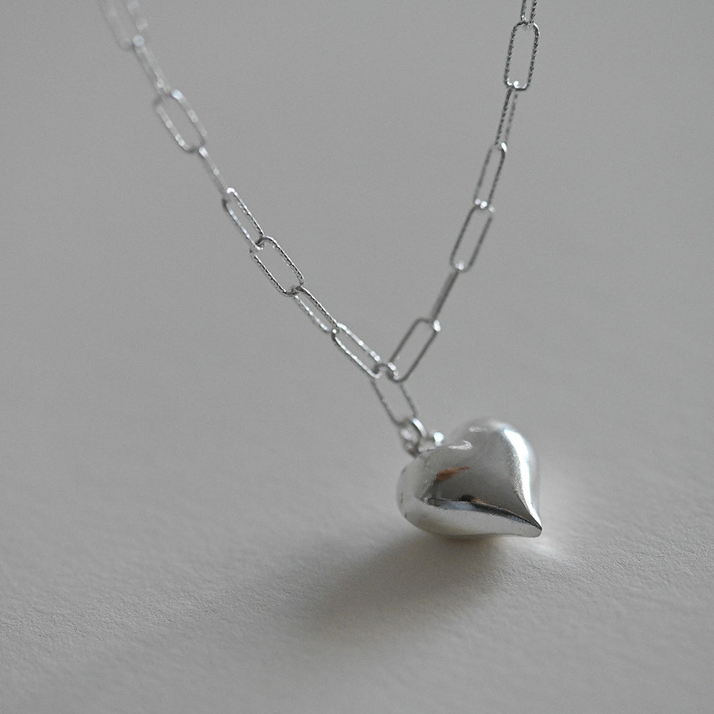 925 Silver Heart 5 Square Cut Chain Necklace_KWAJE425