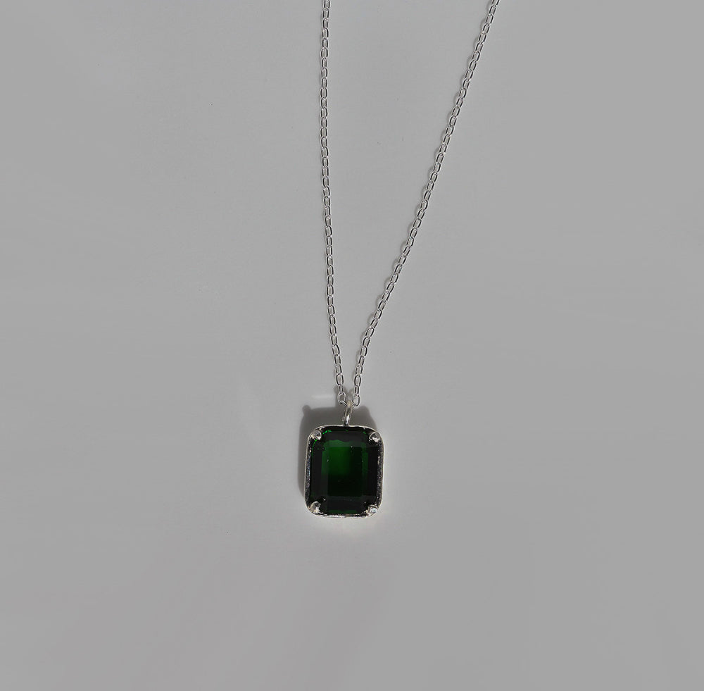 925 silver green square necklace_KWAJE115