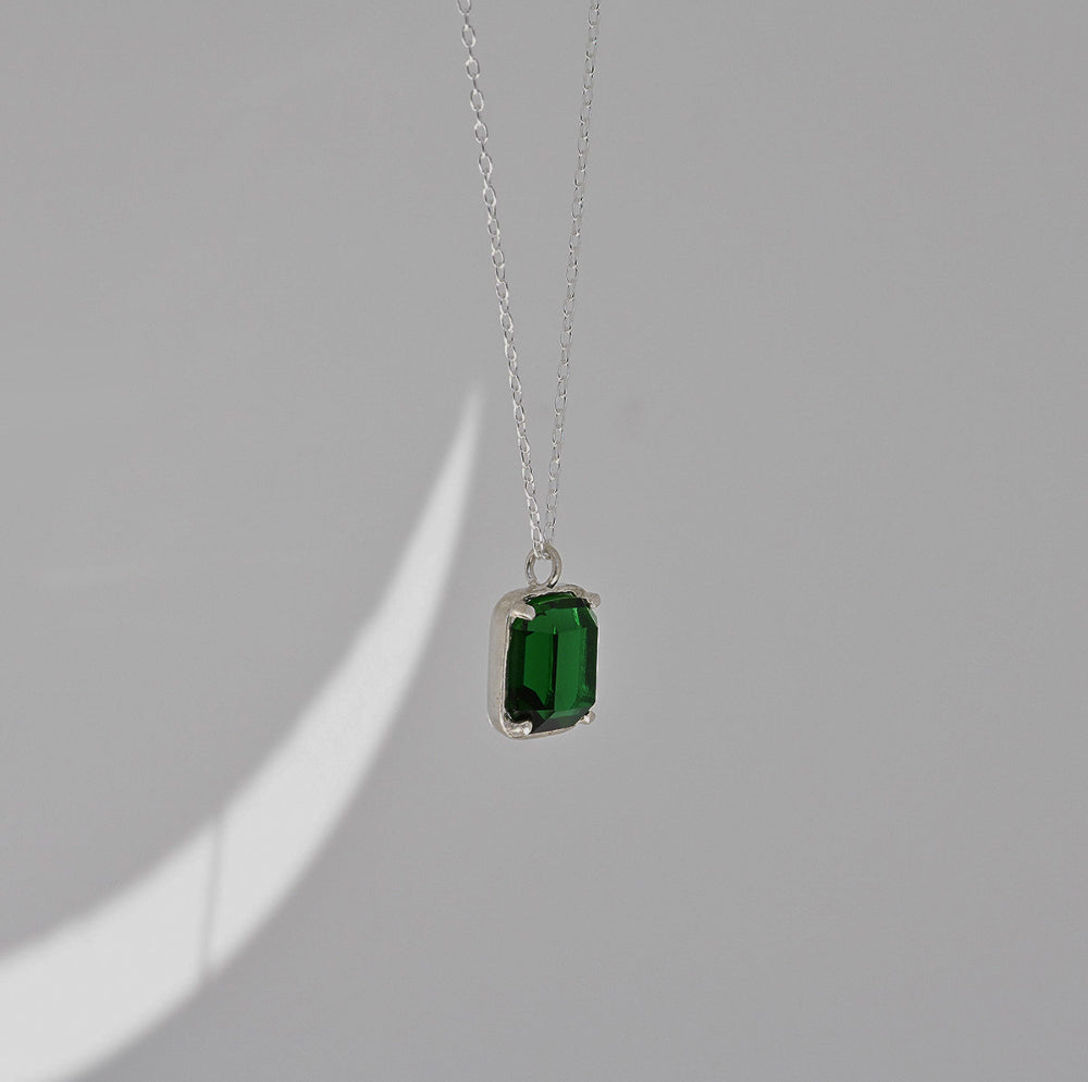 925 silver green square necklace_KWAJE115