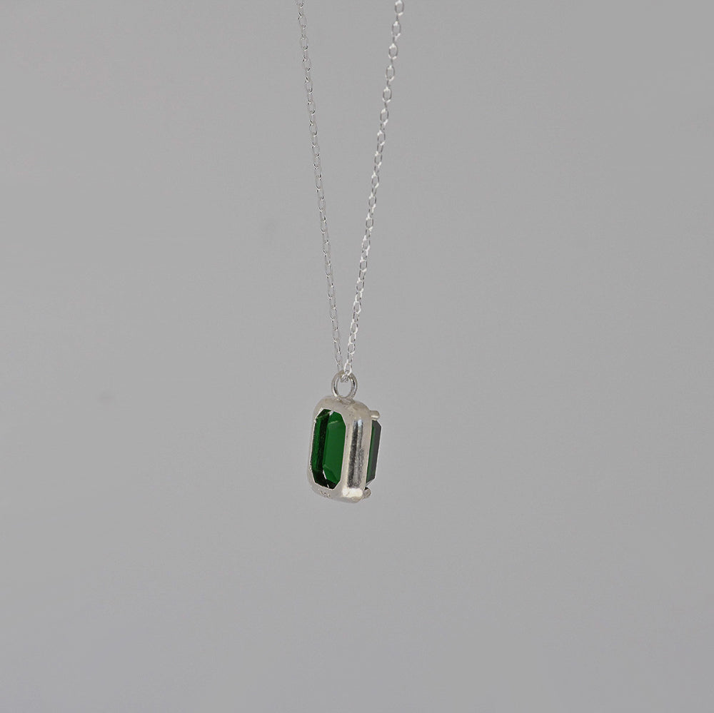 925 silver green square necklace_KWAJE115