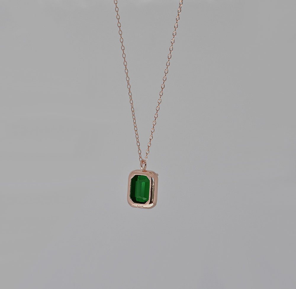 925 silver green square necklace_KWAJE115