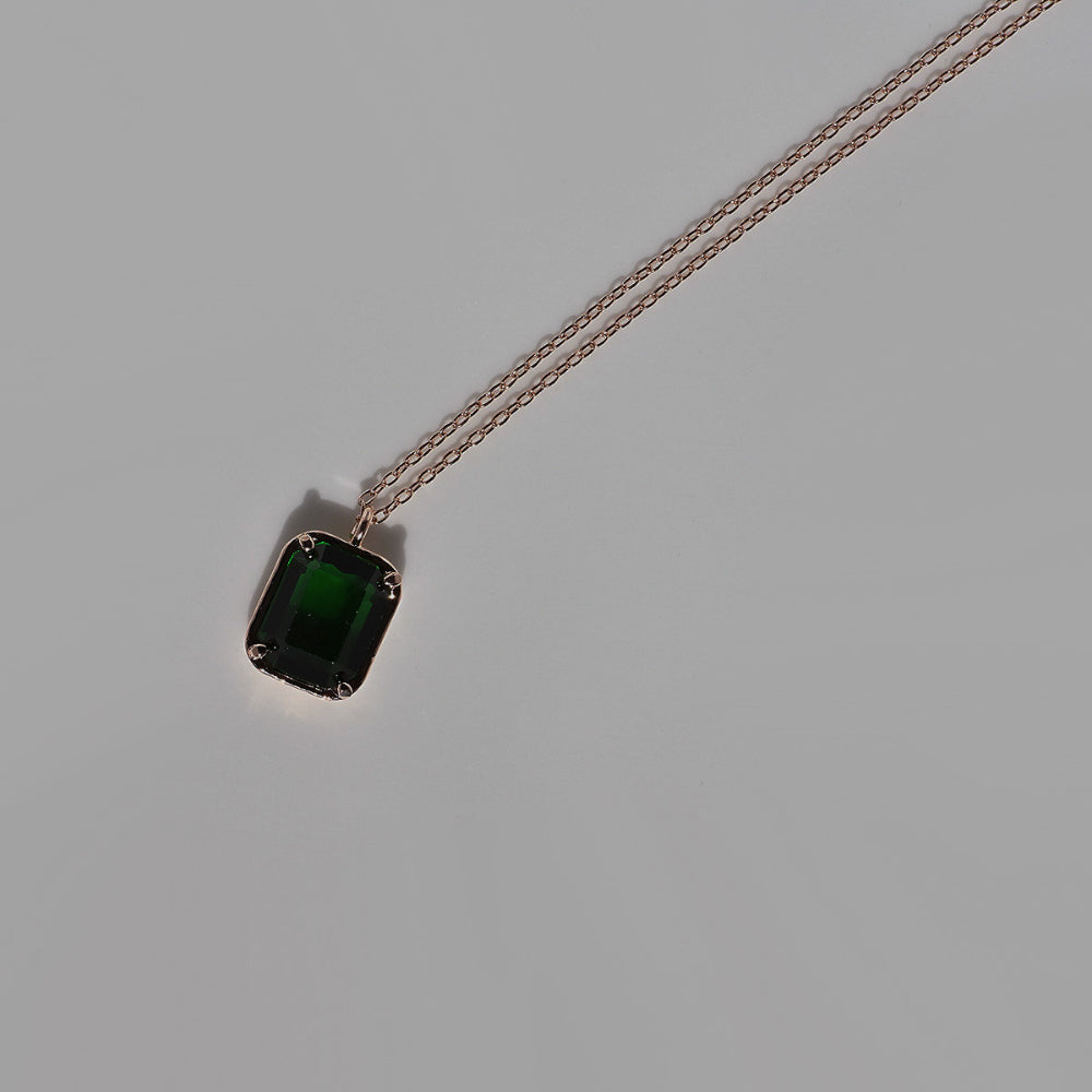 925 silver green square necklace_KWAJE115