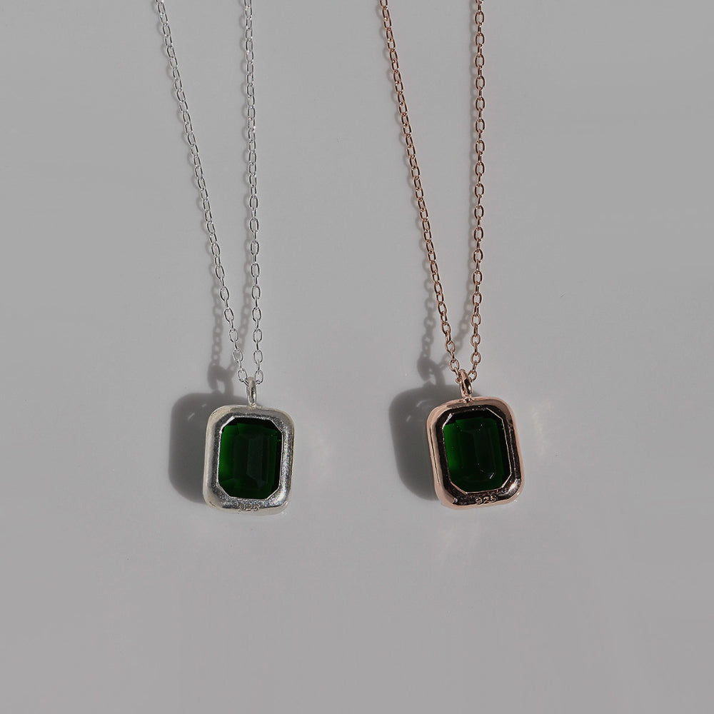 925 silver green square necklace_KWAJE115