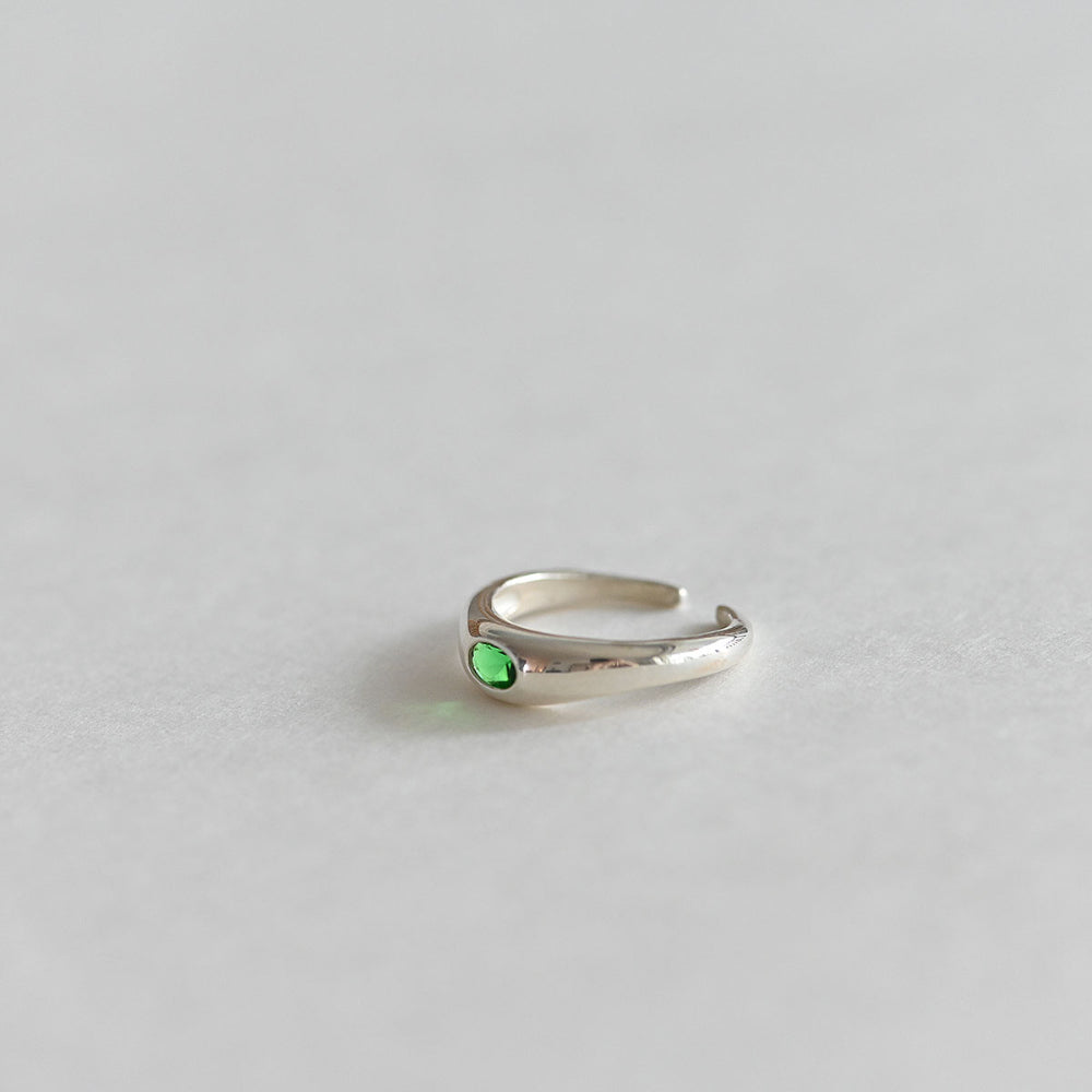 925 Silver Green Oval Open Ring_KWAJE032