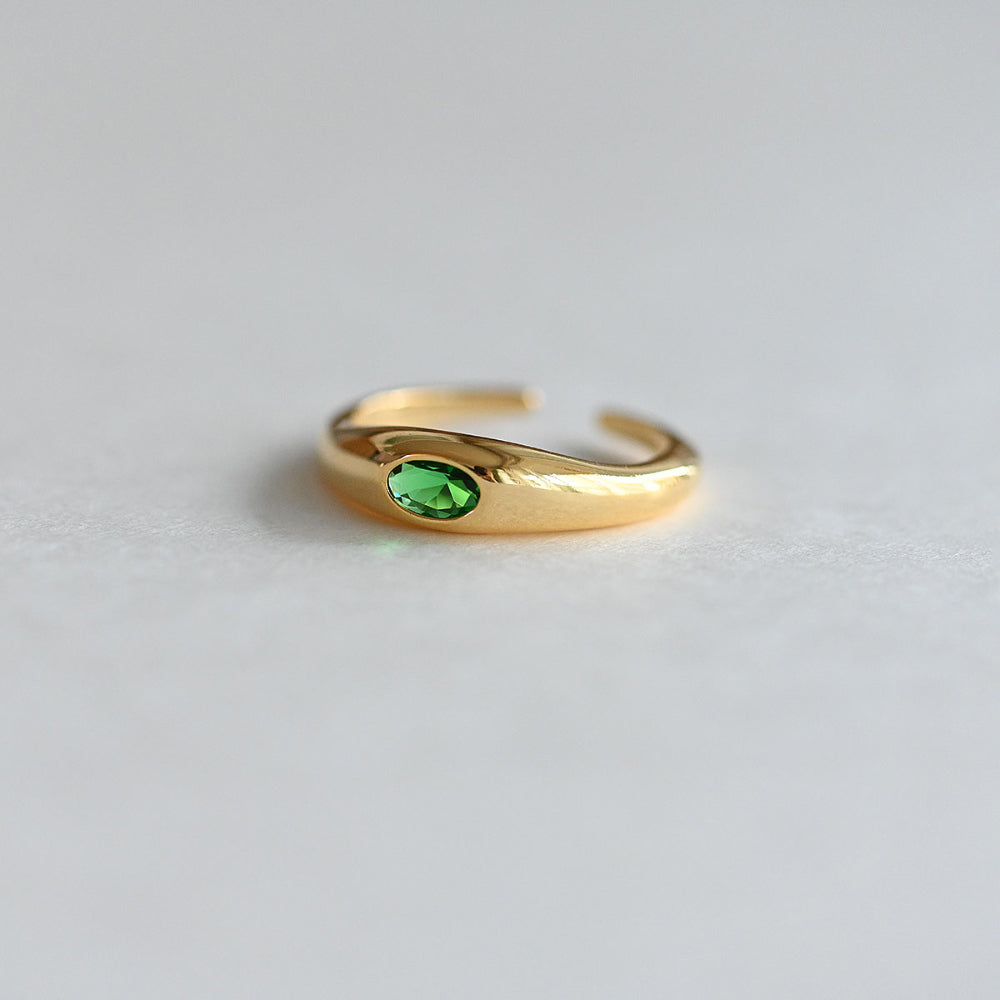 925 Silver Green Oval Open Ring_KWAJE032