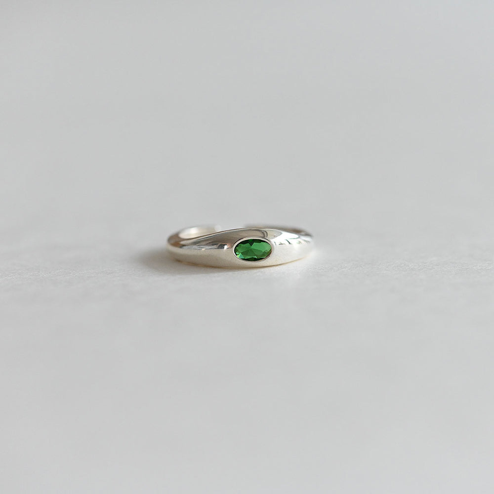 925 Silver Green Oval Open Ring_KWAJE032