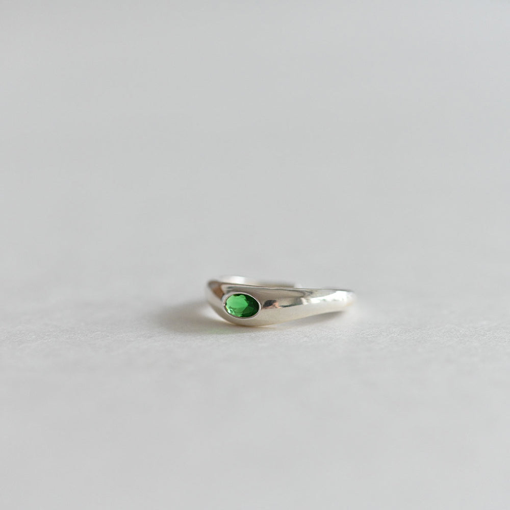 925 Silver Green Oval Open Ring_KWAJE032