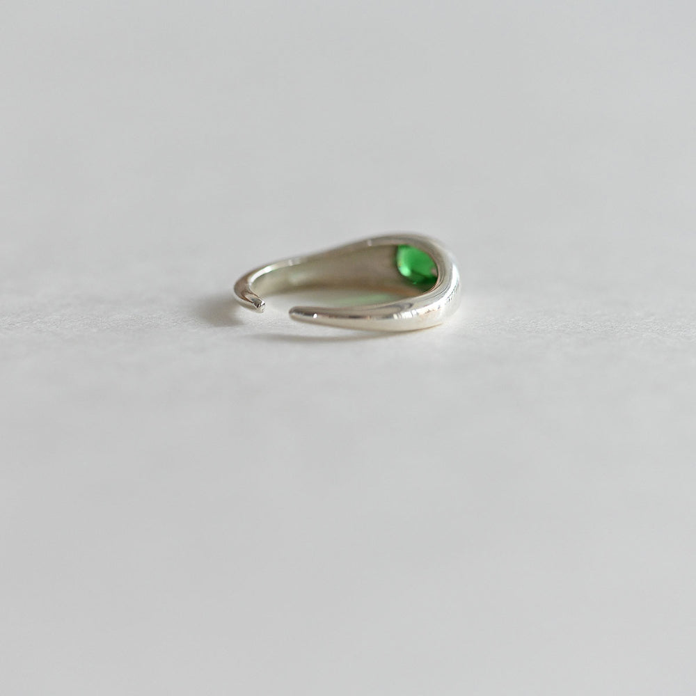 925 Silver Green Oval Open Ring_KWAJE032