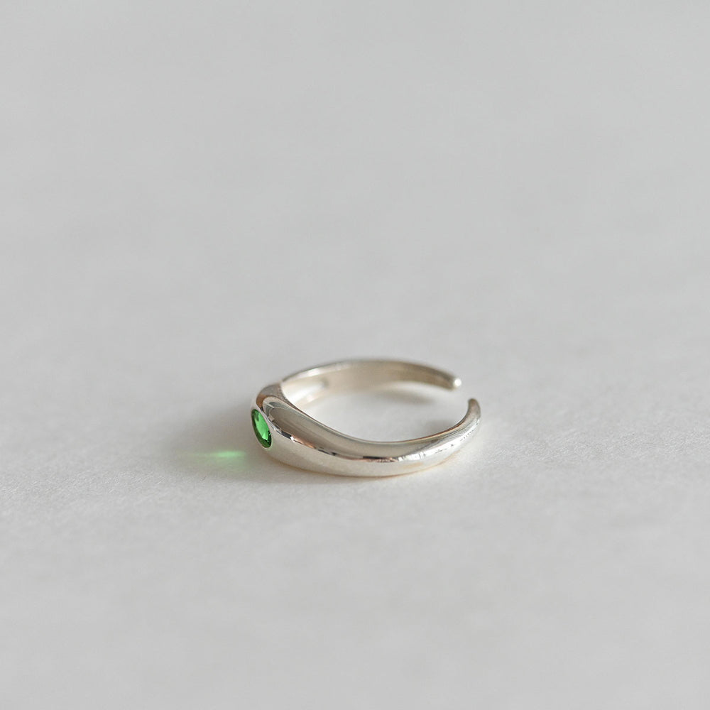 925 Silver Green Oval Open Ring_KWAJE032