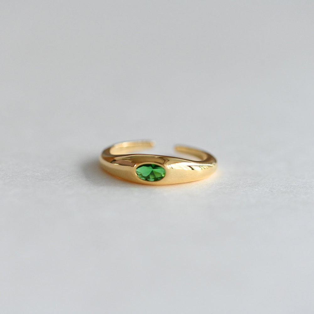 925 Silver Green Oval Open Ring_KWAJE032