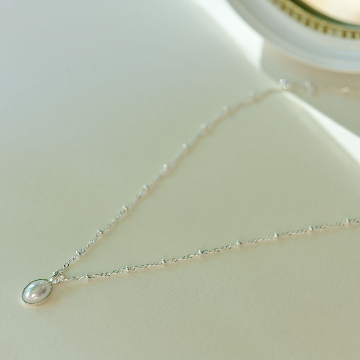 925 silver oval pearl necklace_KWAJE087