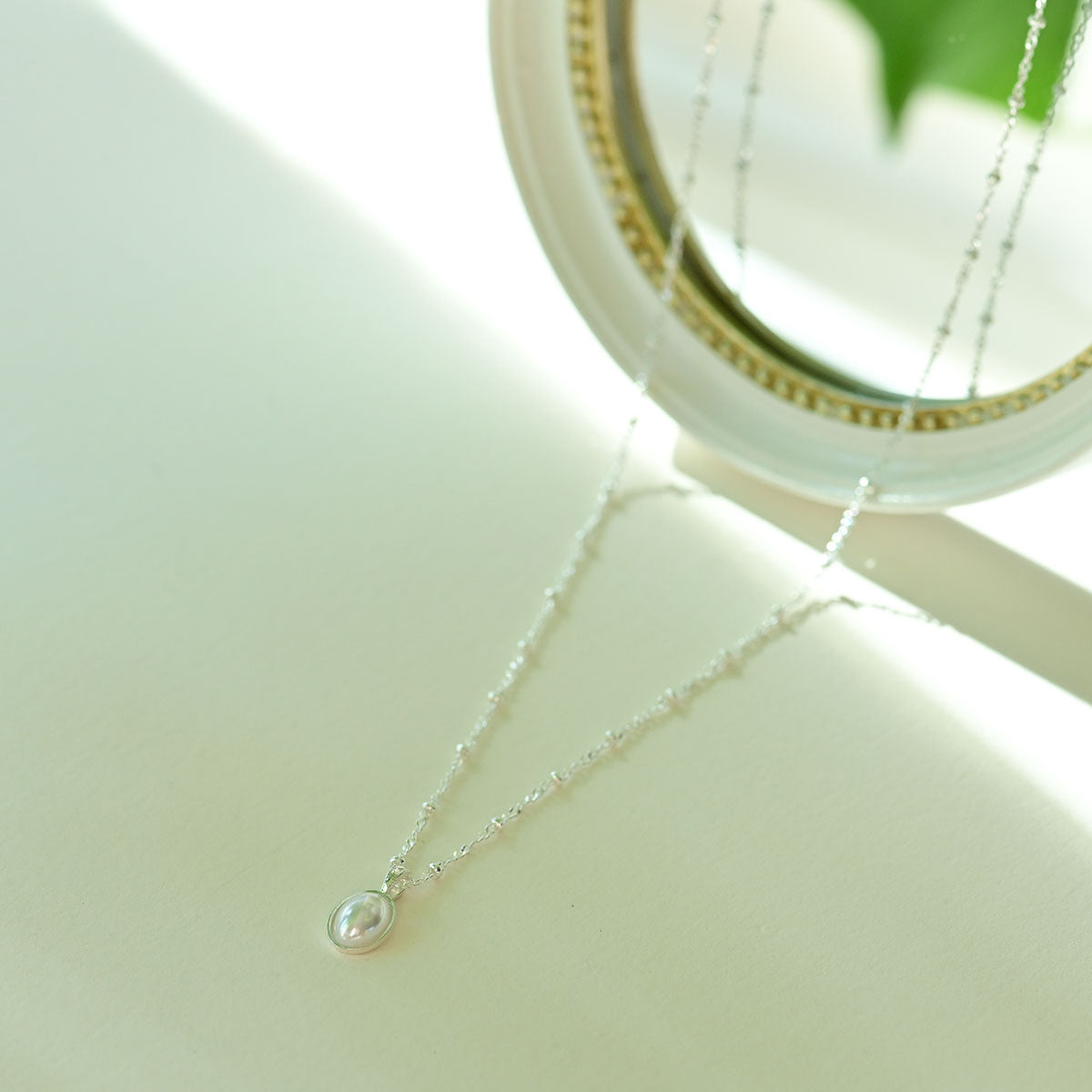 925 silver oval pearl necklace_KWAJE087