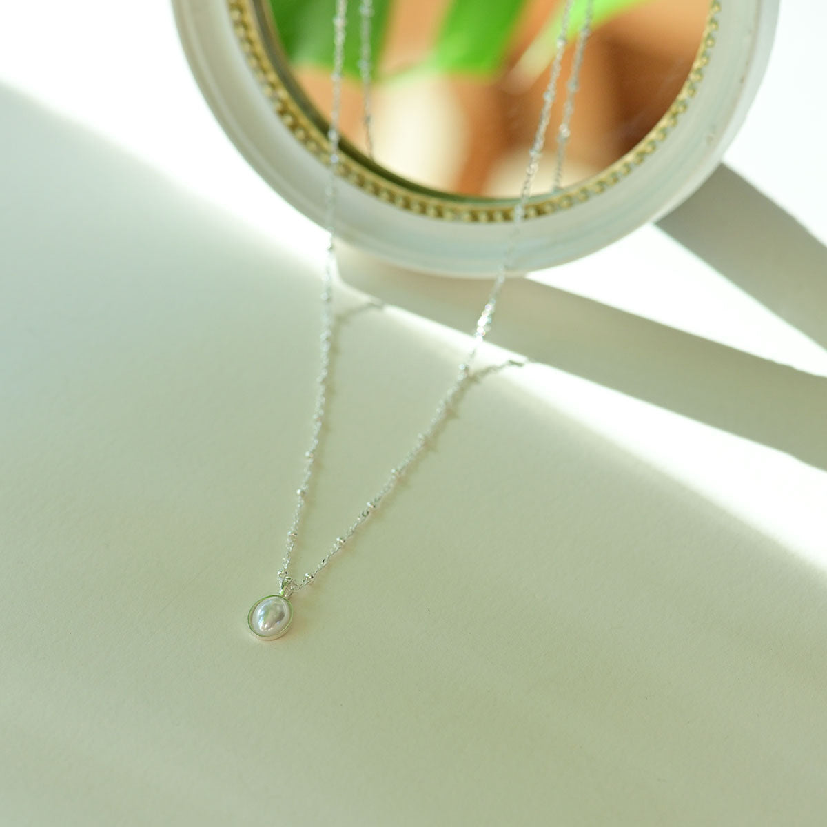 925 silver oval pearl necklace_KWAJE087