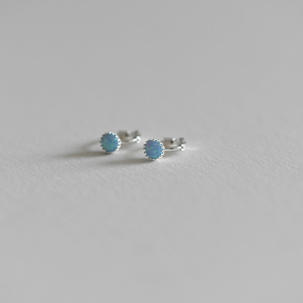 925 Silver Blue Opal One Touch Earrings_KWAJE222