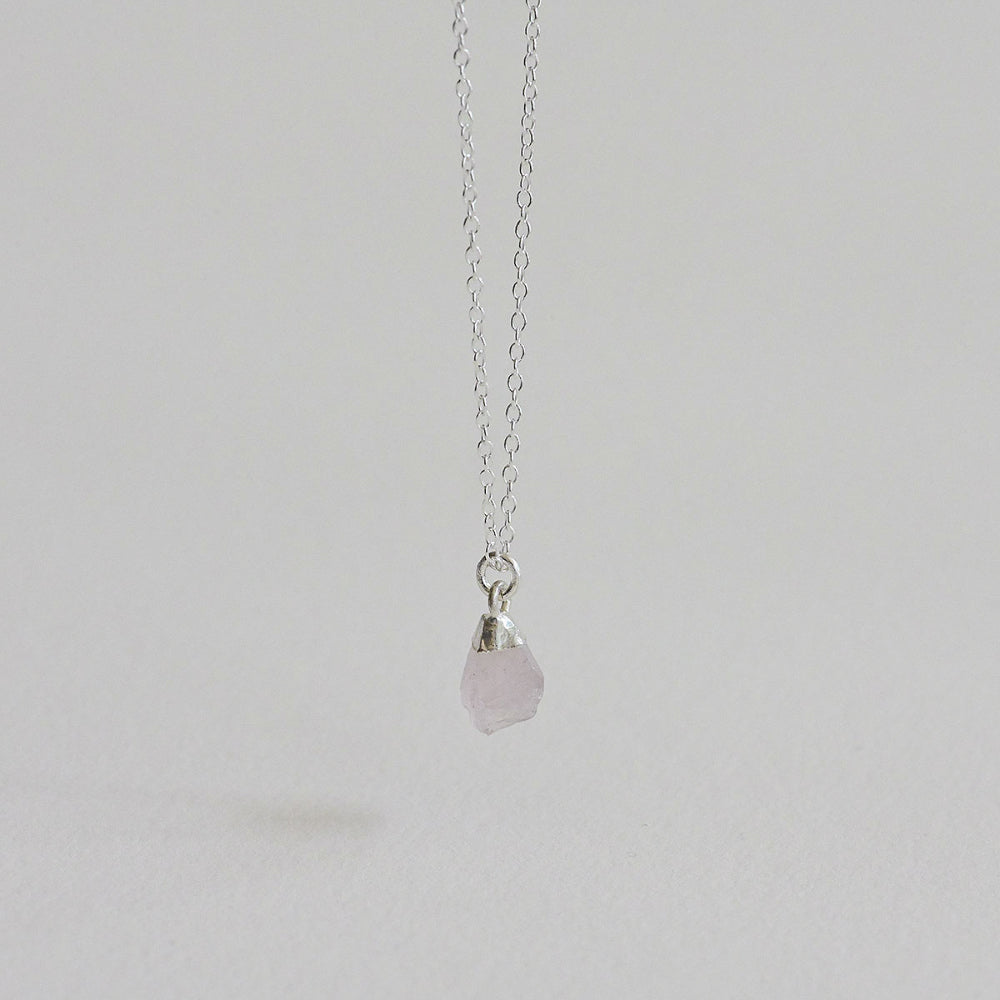 925 Silver Rose Quartz Rough Gemstone Necklace_KWAJE587