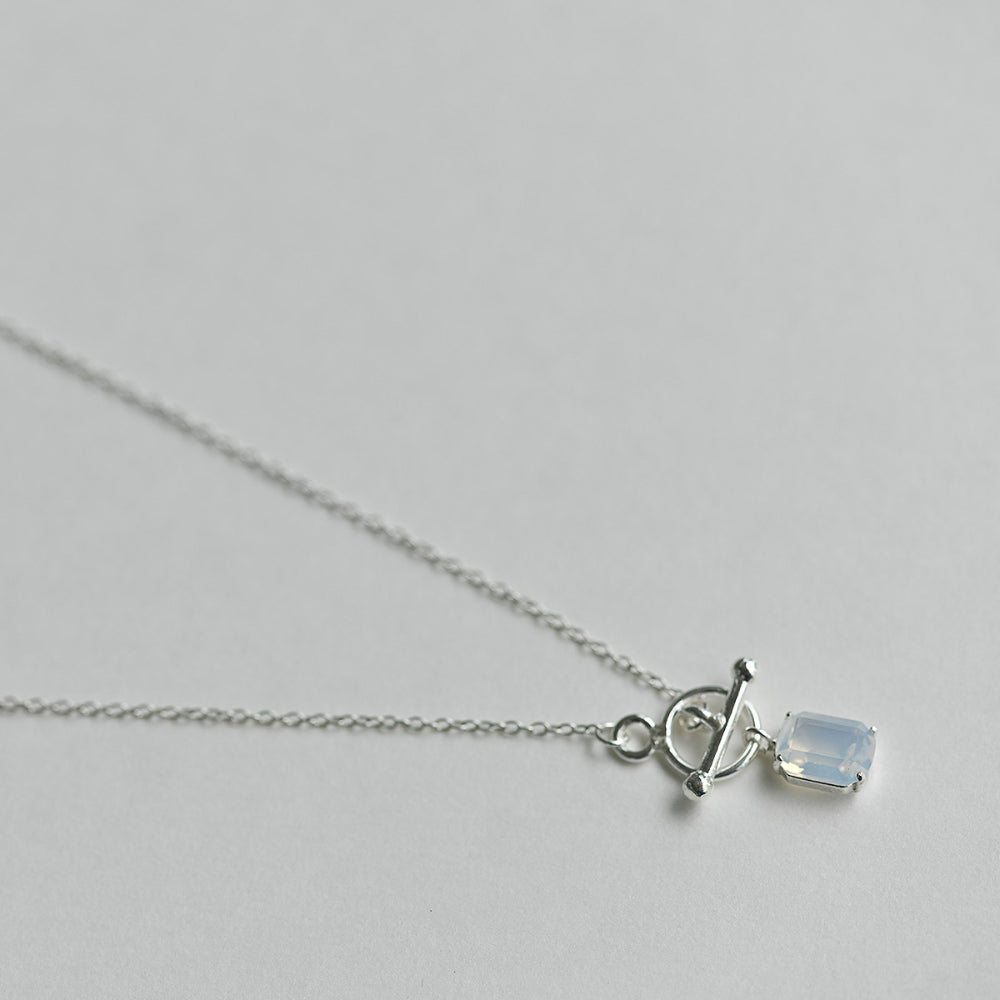 925 Silver White Square Toggle Bar Necklace_KWAJE628