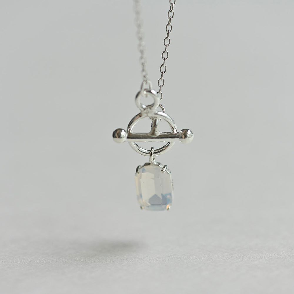 925 Silver White Square Toggle Bar Necklace_KWAJE628