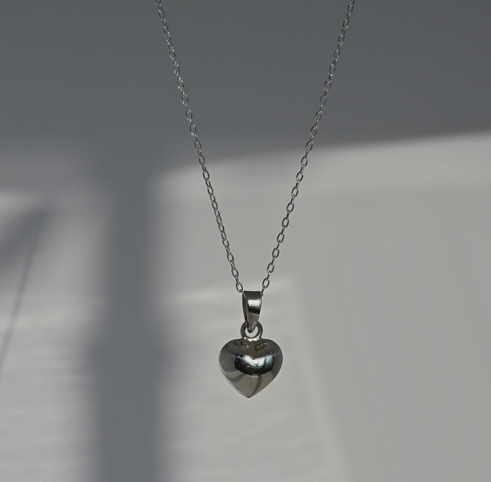 925 silver chubby heart basic chain necklace_KWAJE161