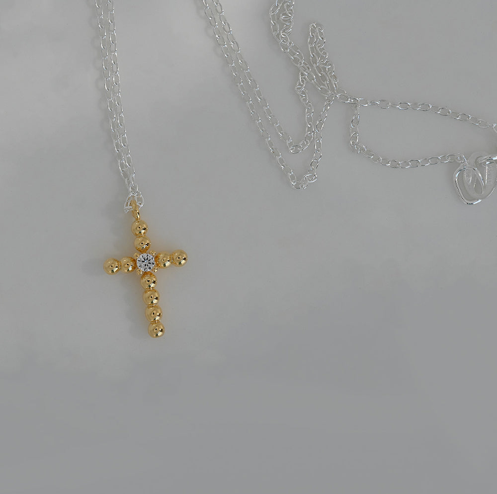 925 silver ball cross necklace_KWAJE120